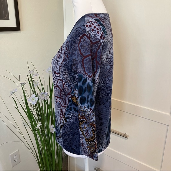 Jessica Max Long Sleeve Round Neck Blue & Purple Print Blouse, L - Picture 2 of 11